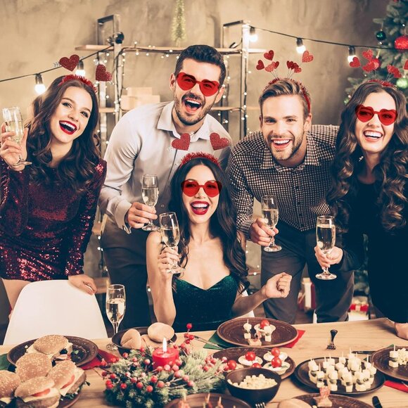 Valentine Party Accessories 6pcs Glitter Red Heart Boppers & Eyeglasses Sets - Picture 7 of 7